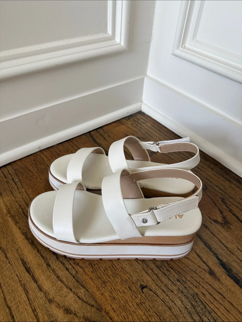 Aldo White Platform Slingback Sandals with Tan Trim